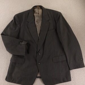 VTG Hopsack Jacket 44R L Gray Chalk Stripe Wool Polyester Blazer Sport Coat